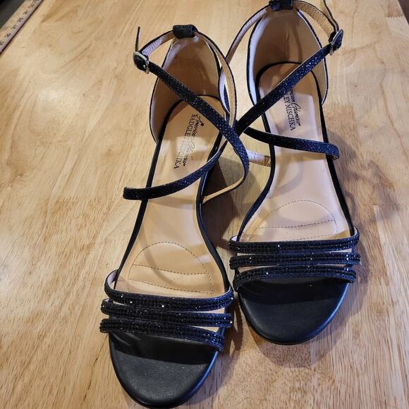Badgley Mischka Black Rhinestone Strappy Wedge Worn Once Designer size 10 - Picture 1 of 9